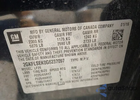 2016 GMC Terrain Sle-1 from USA, damaged, VIN 2GKFLSEK0G6237097